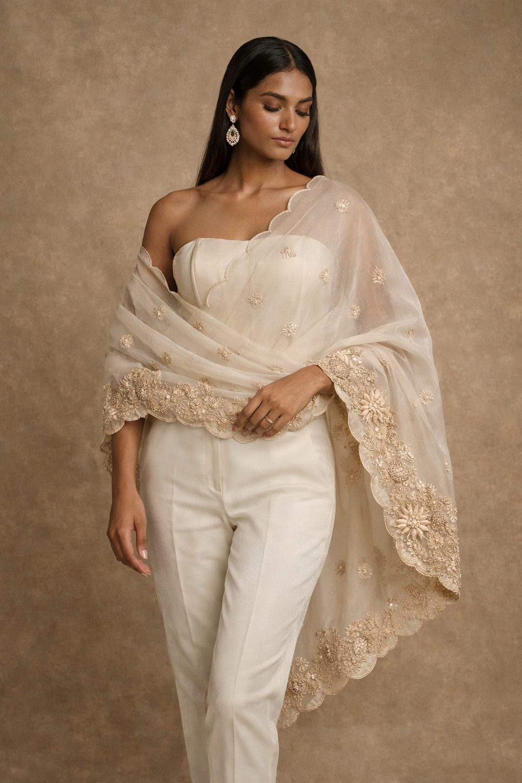 Parchment Organza Appliqué Work Dupatta