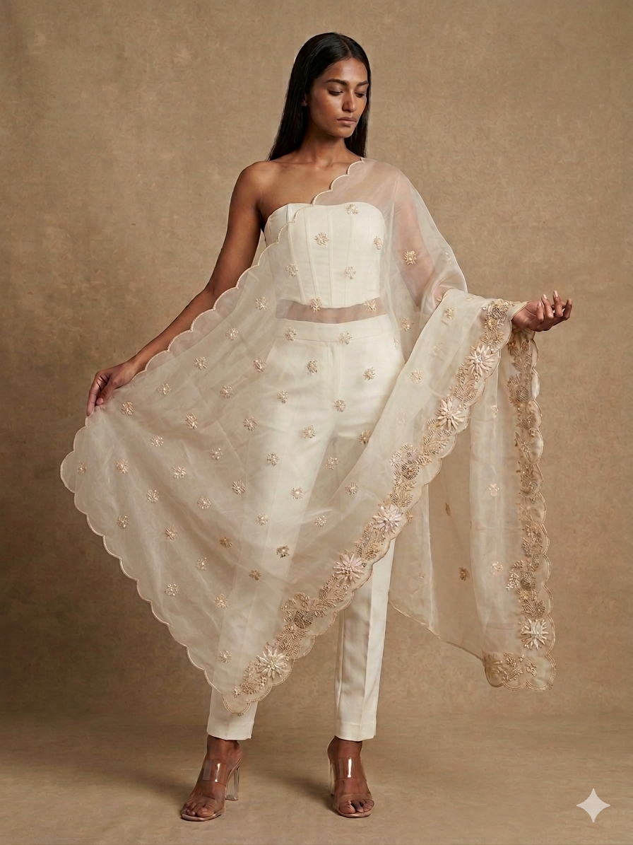 Parchment Organza Appliqué Work Dupatta