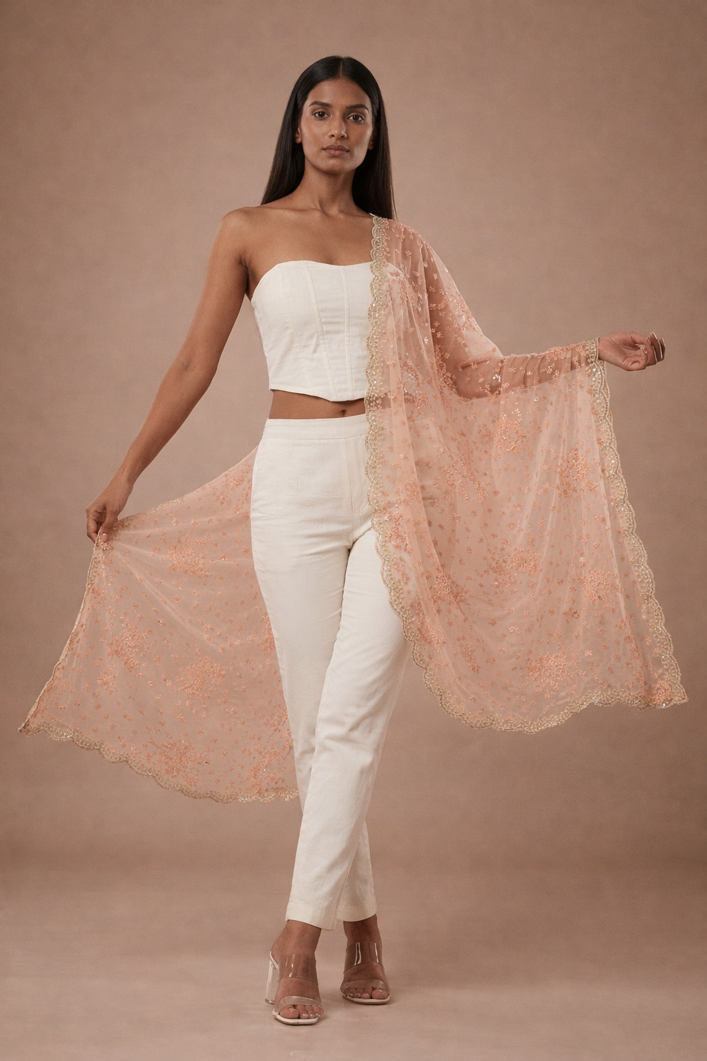Antique Pink Organza Dupatta