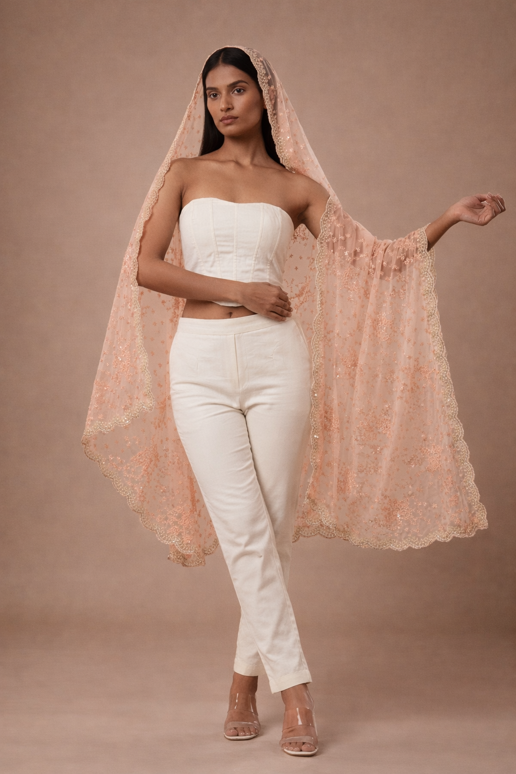 Antique Pink Organza Dupatta