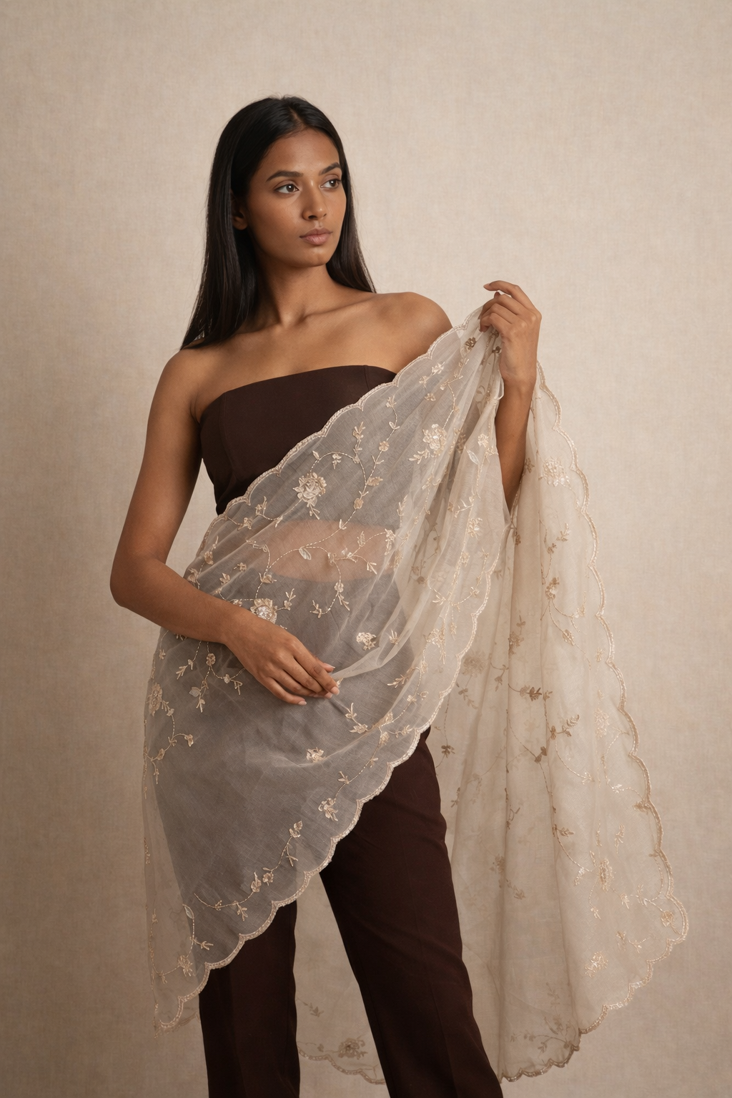 River Mist Gray Organza Dupatta