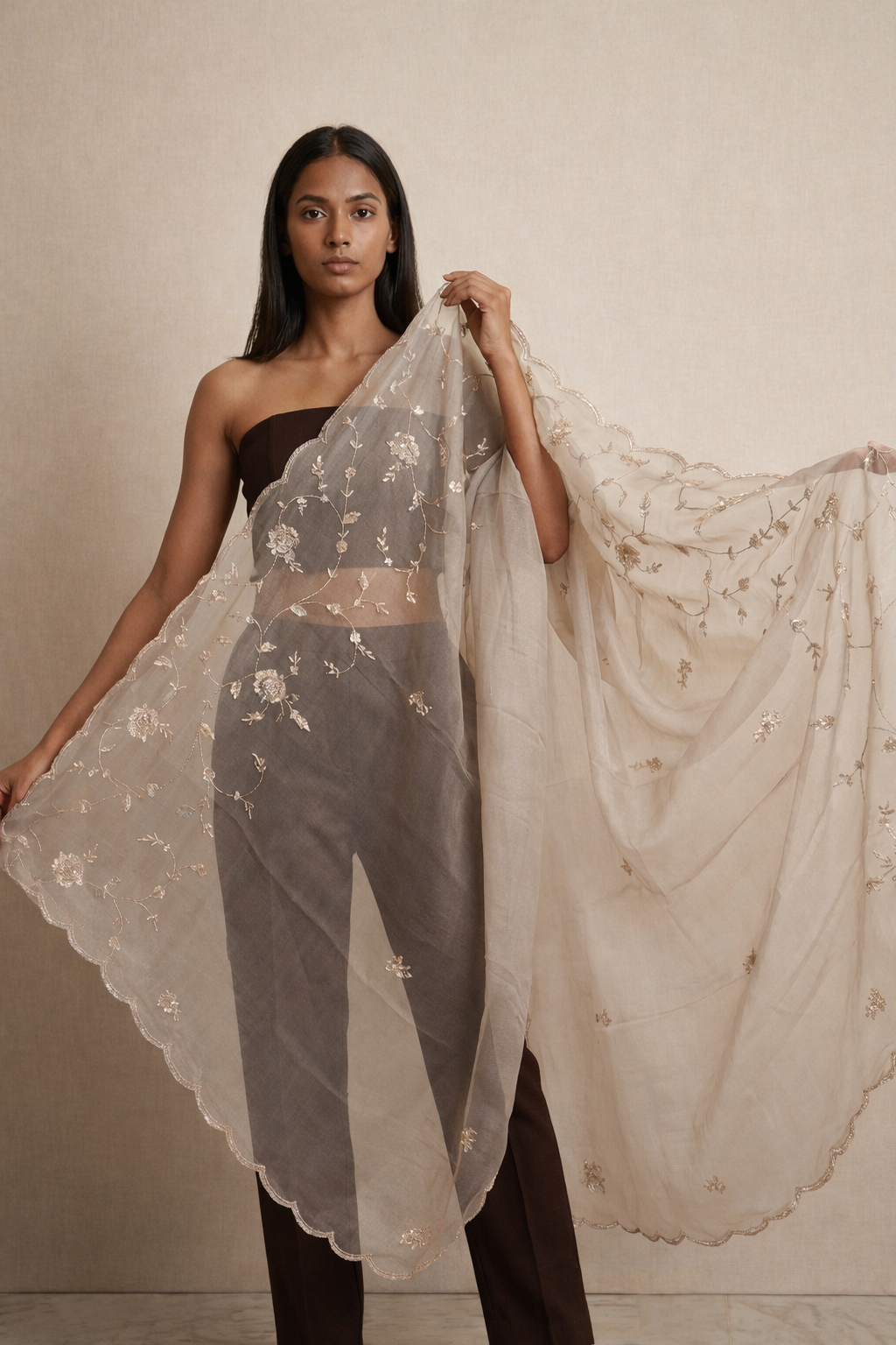 River Mist Gray Organza Dupatta