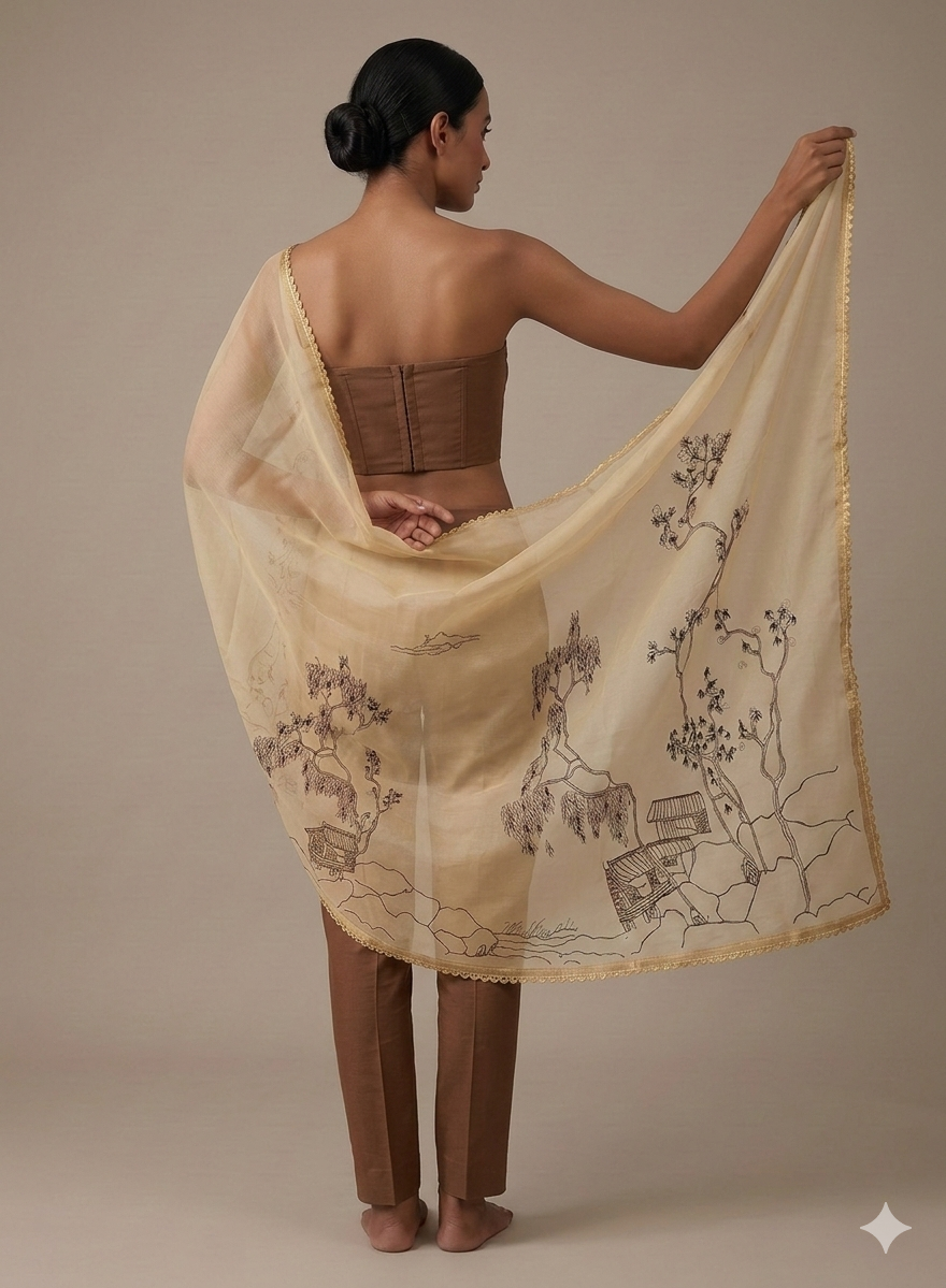 Mustard Yellow Organza Dupatta