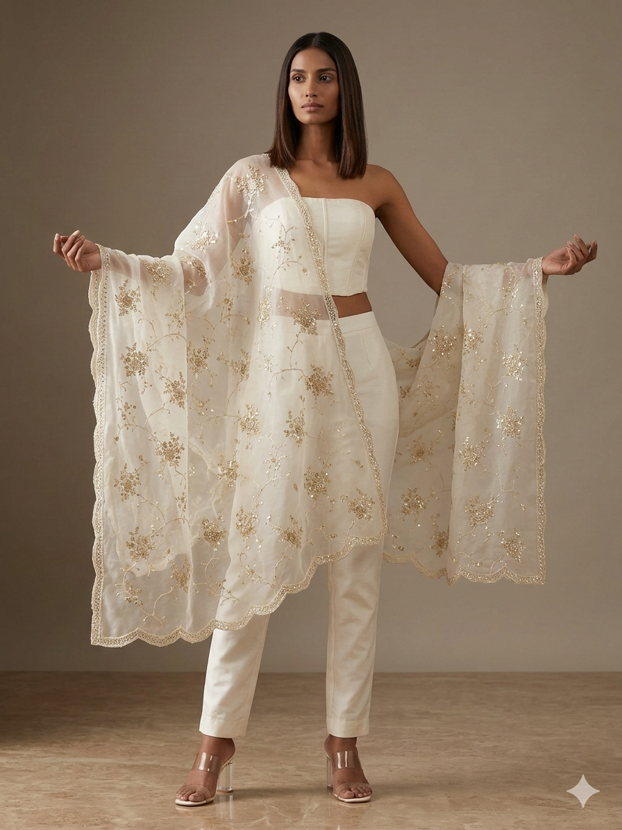 Natural Cream Organza Dupatta