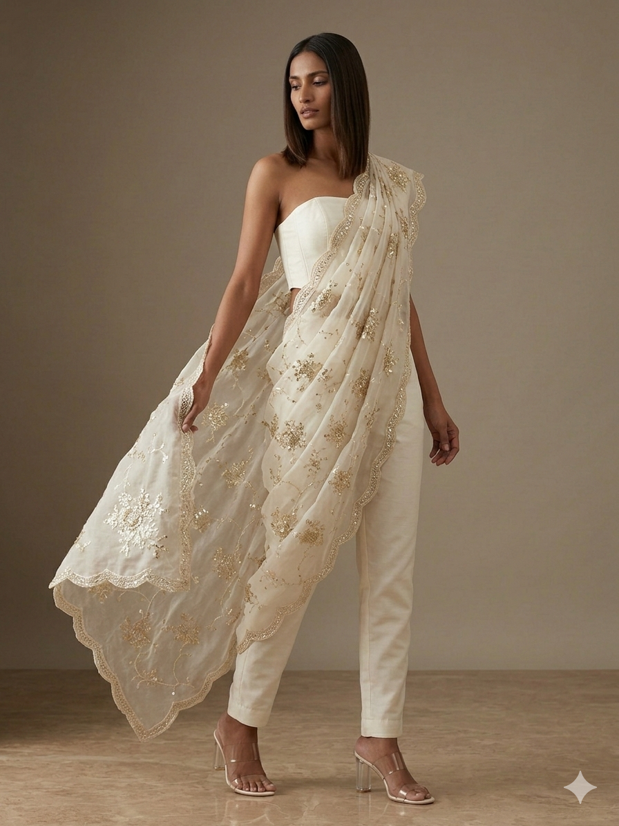 Natural Cream Organza Dupatta