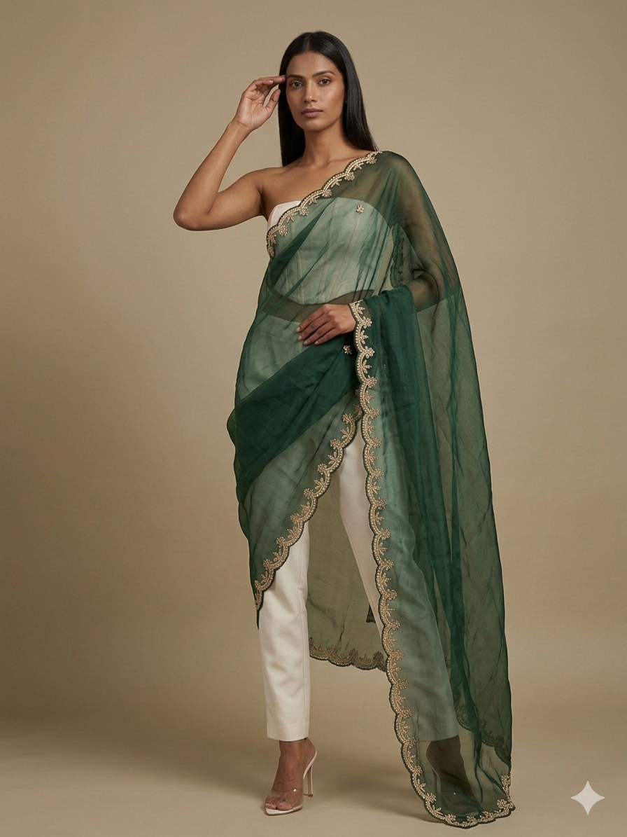 Hunting Green Organza Dupatta