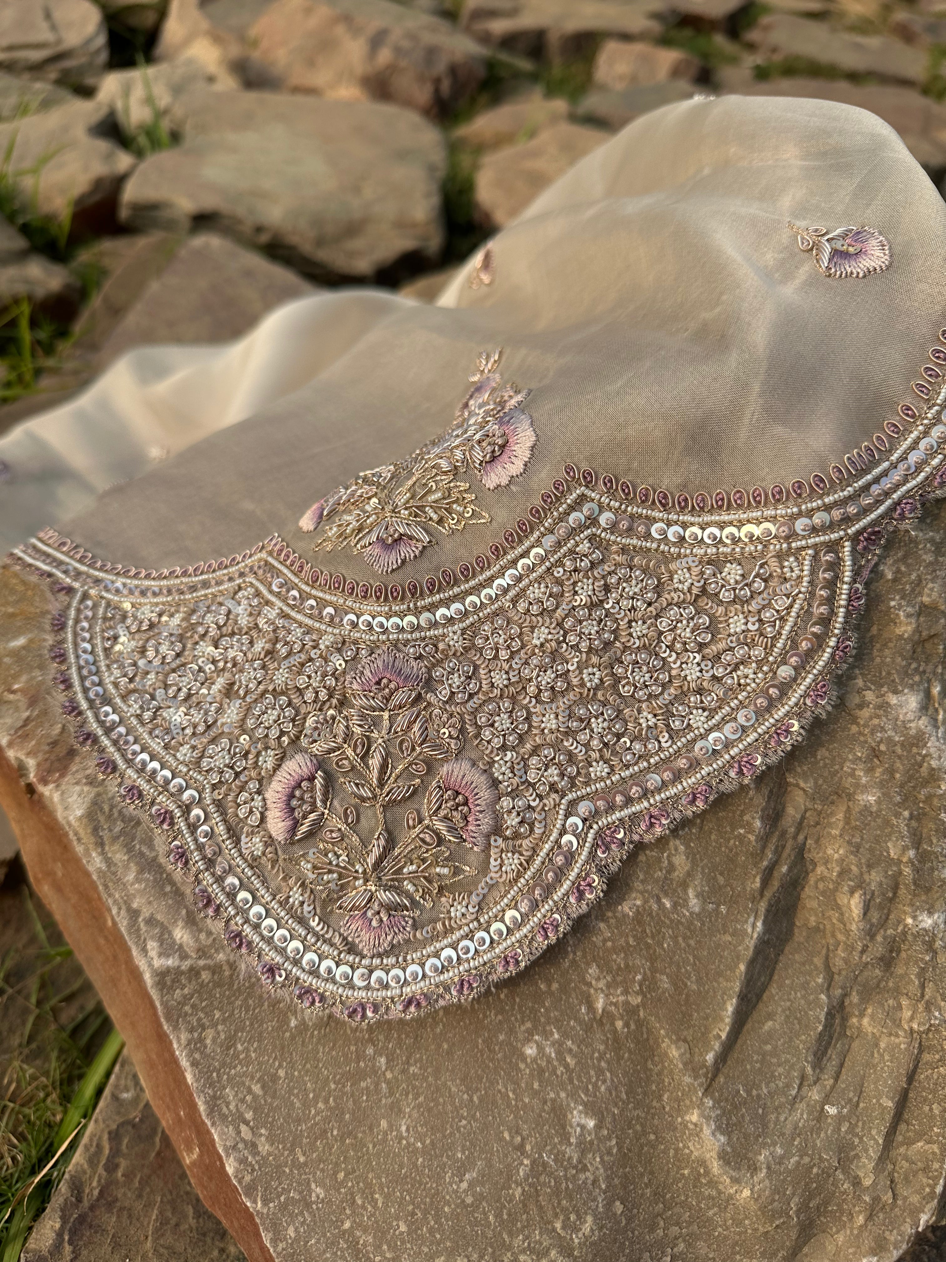 Beige Organza Dupatta
