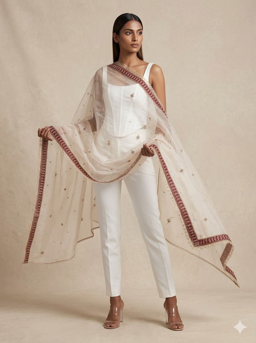 Blush Pink Organza Dupatta