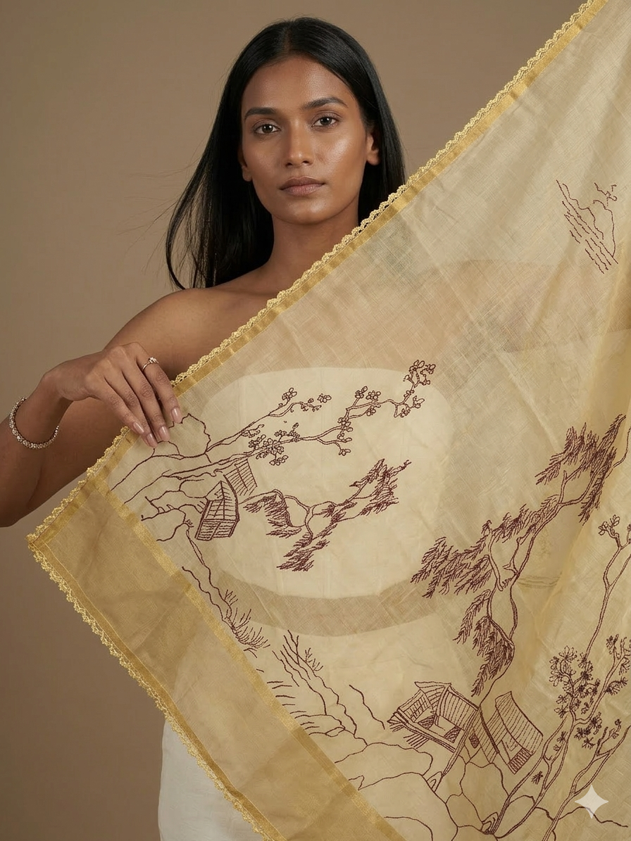 Mustard Yellow Organza Dupatta