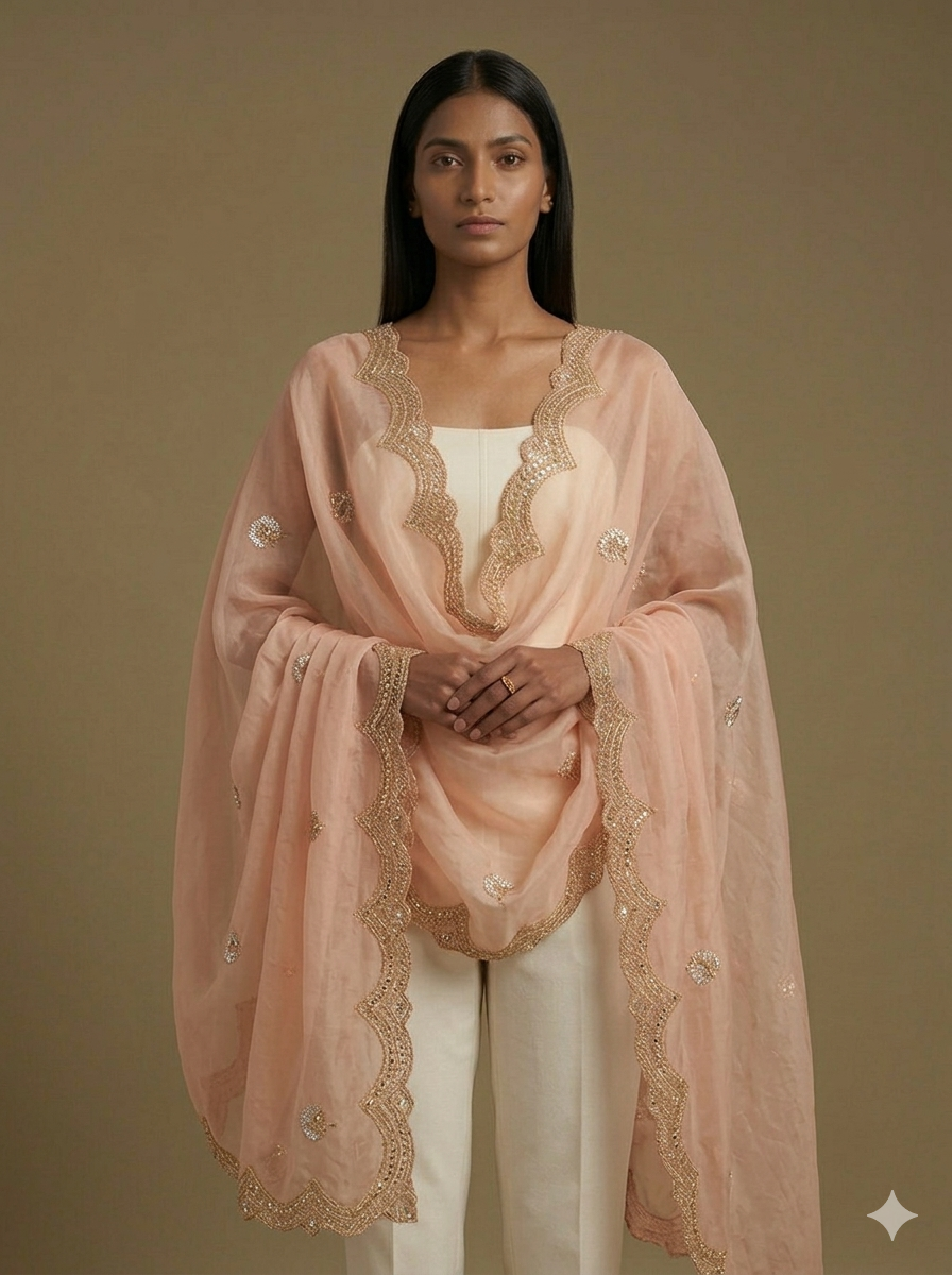 Peach Organza Dupatta