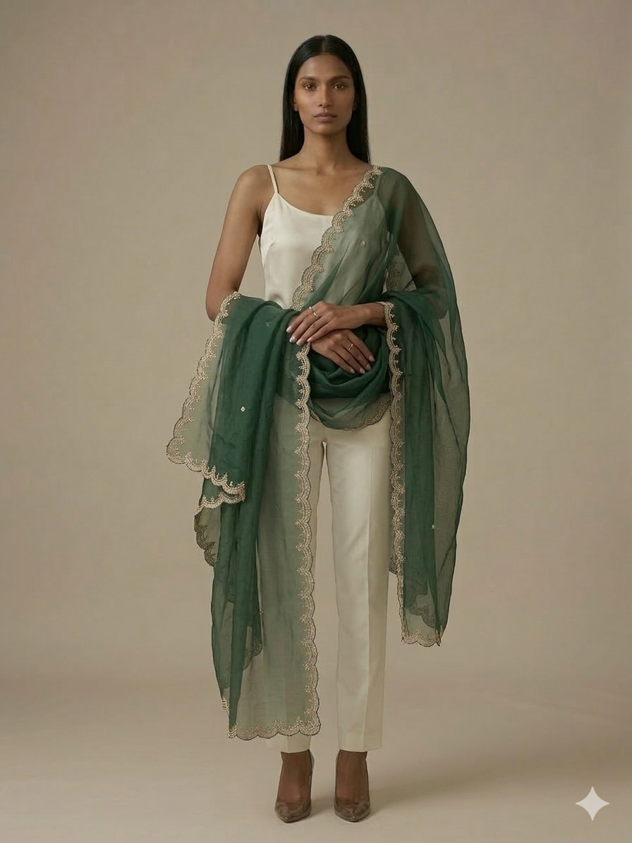 Hunting Green Organza Dupatta