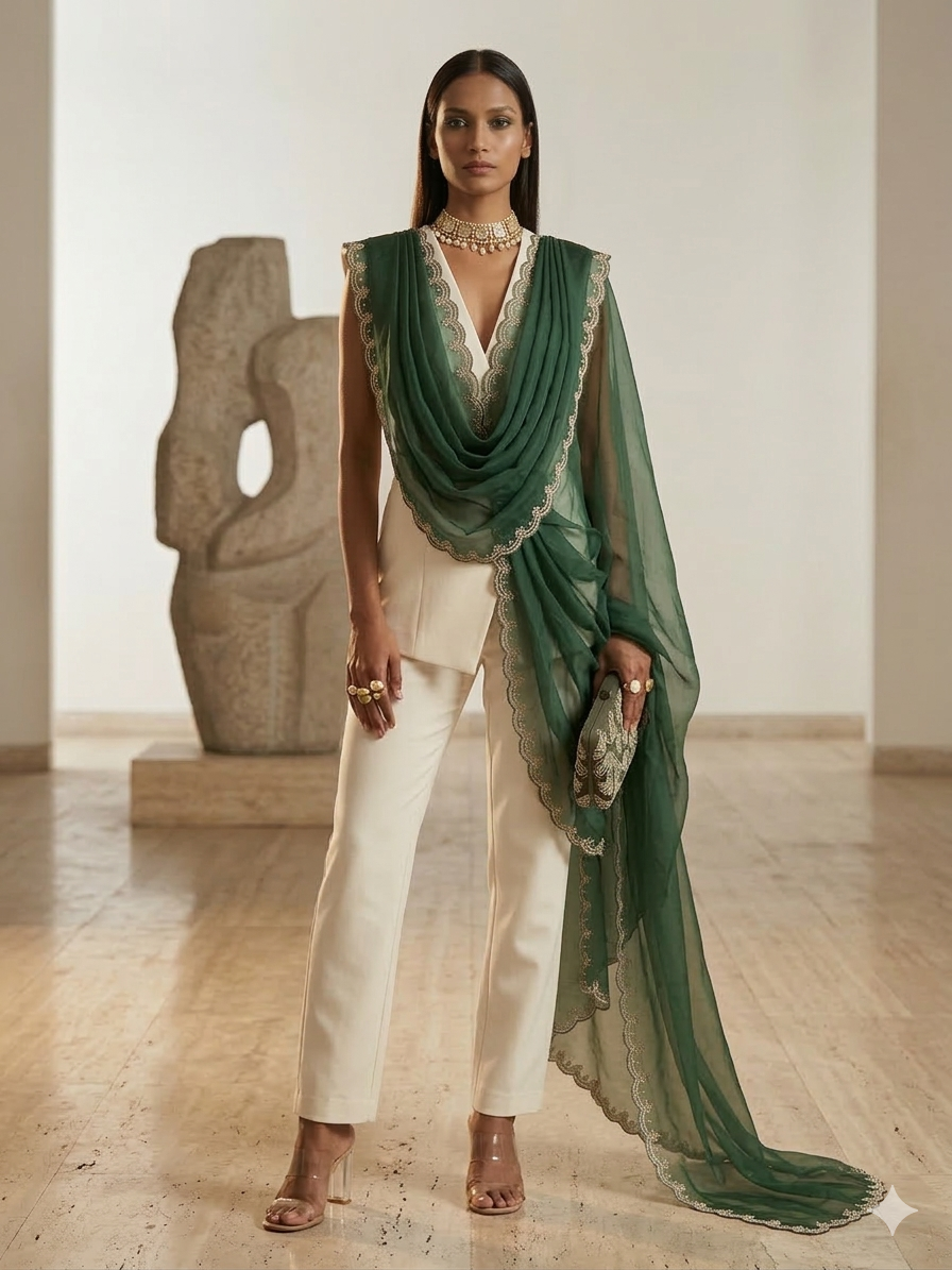 Hunting Green Organza Dupatta