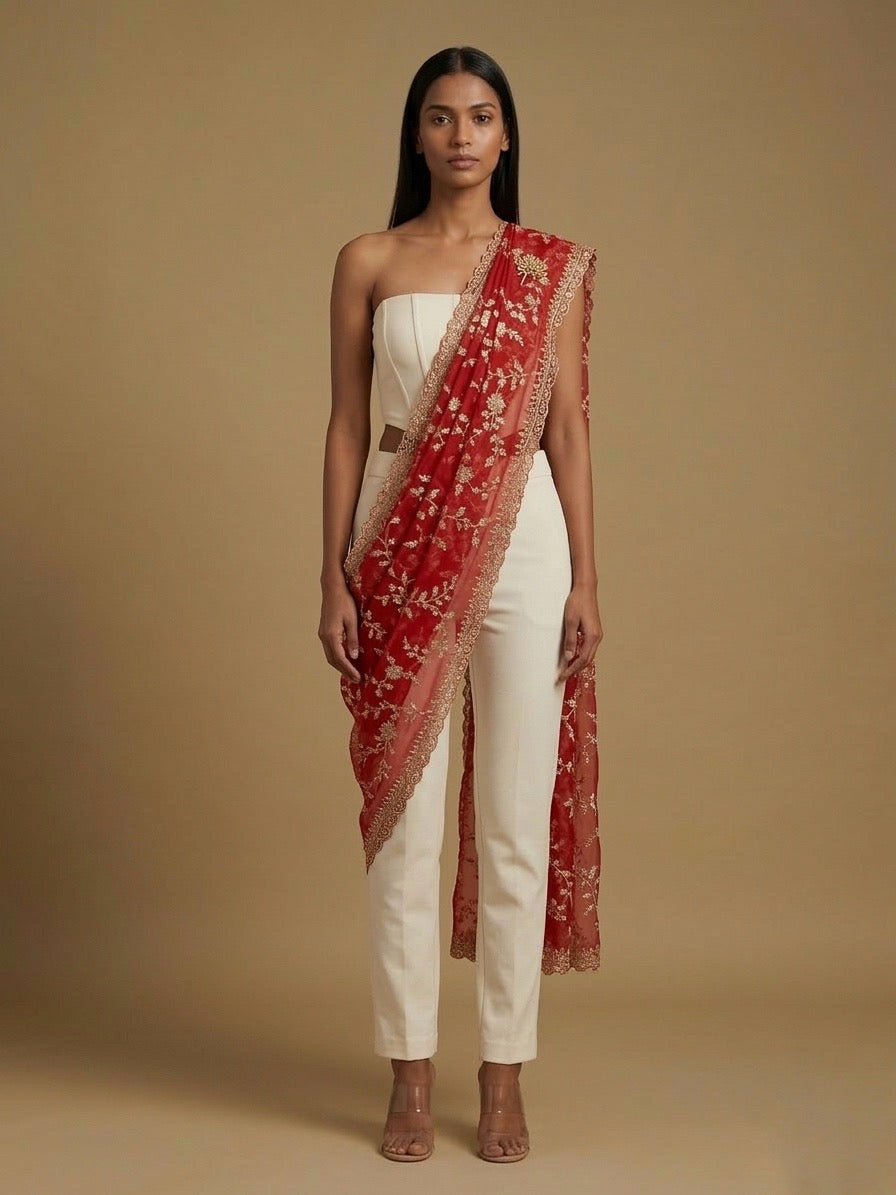 Crimson Red Organza Dupatta