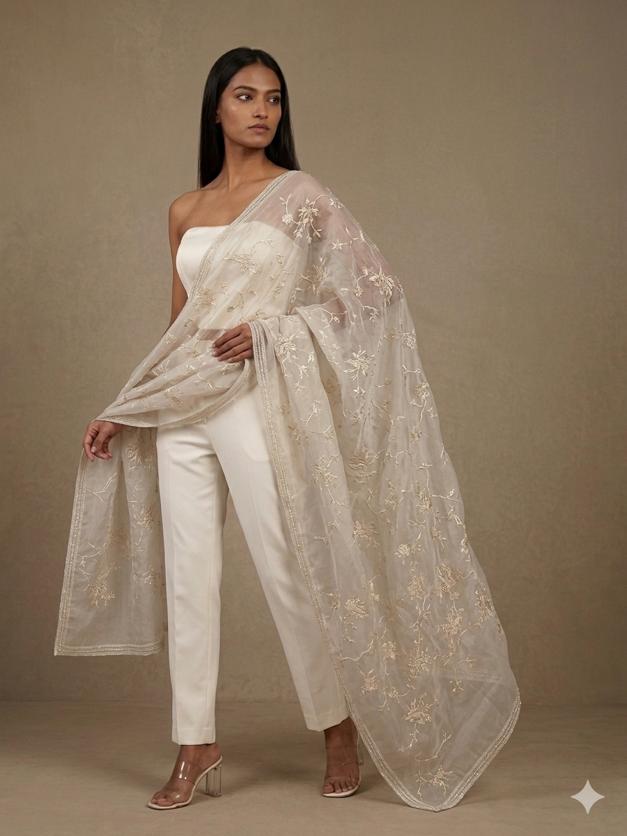 Natural Cream Organza Dupatta