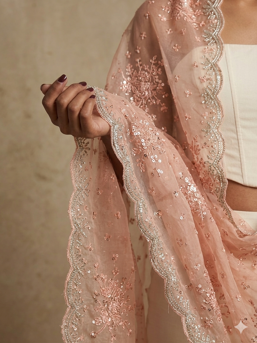 Antique Pink Organza Dupatta