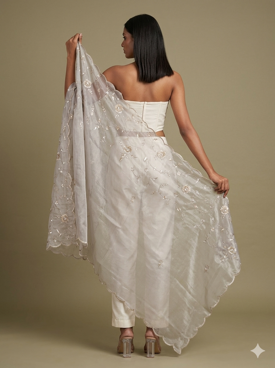 River Mist Gray Organza Dupatta