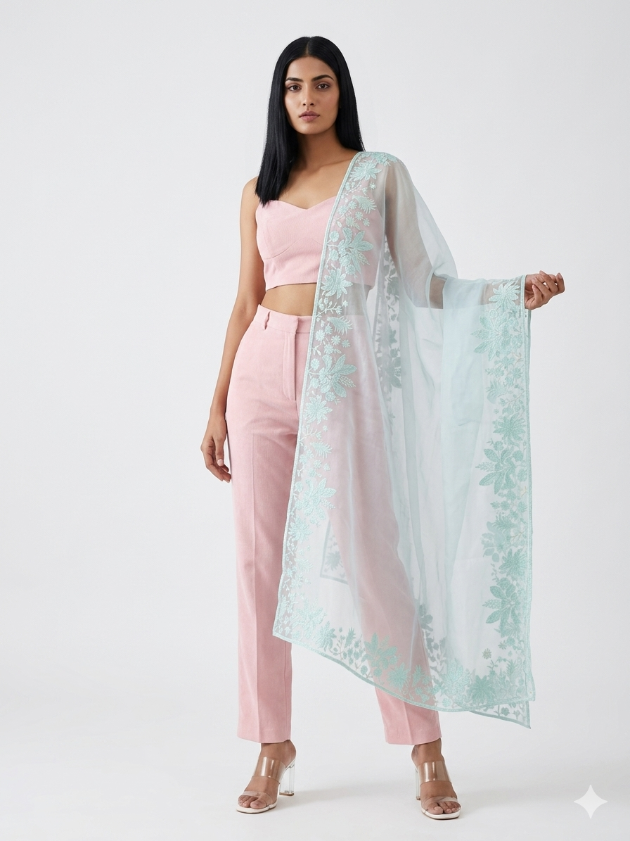 Ice Blue Organza Dupatta