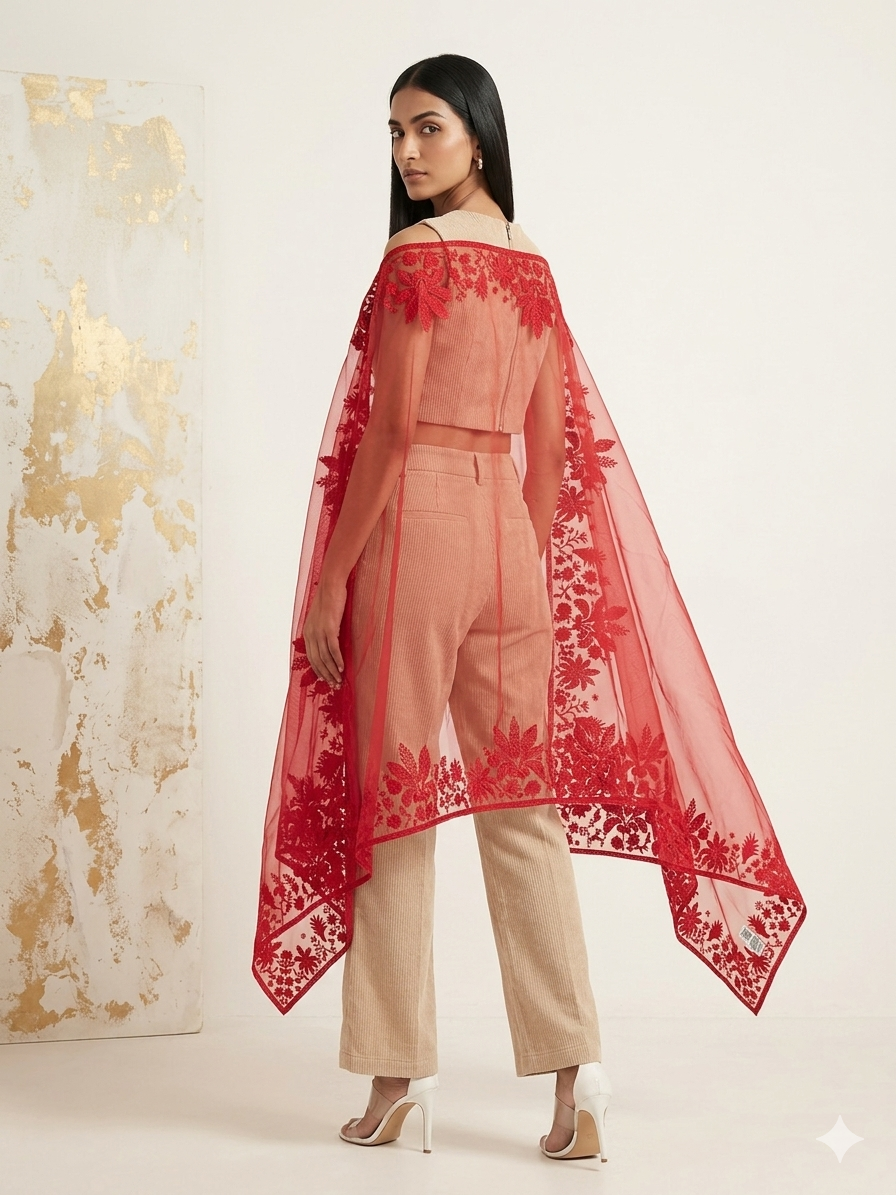 Ruby Red Organza Dupatta