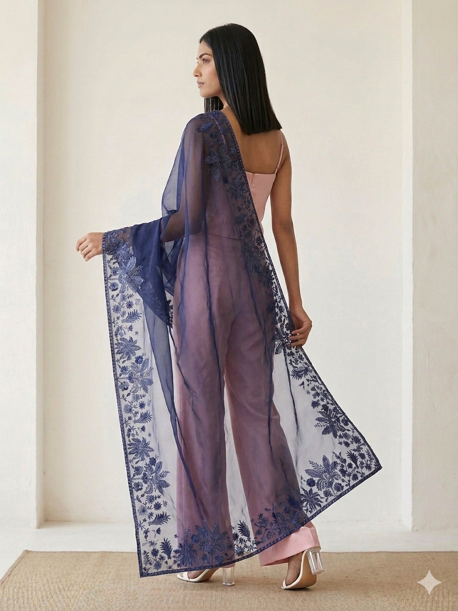 Midnight Azure Blue Organza Dupatta