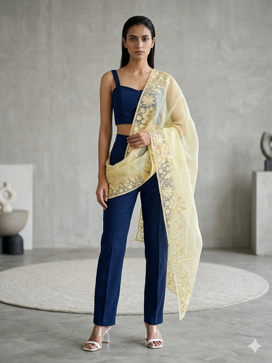The Champagne Citrine Organza Dupatta