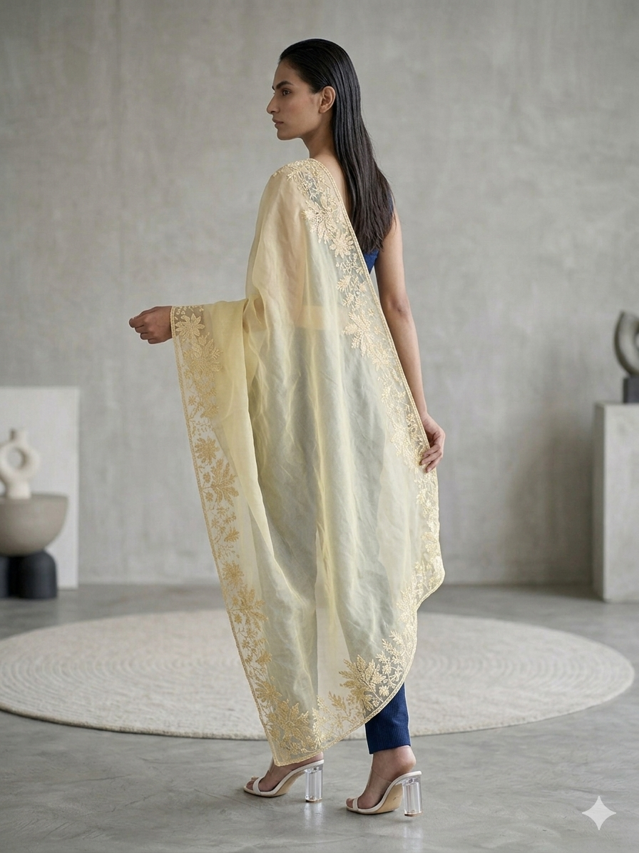 The Champagne Citrine Organza Dupatta