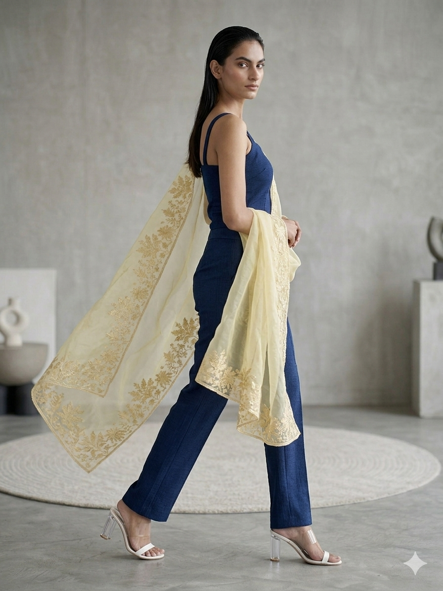 The Champagne Citrine Organza Dupatta
