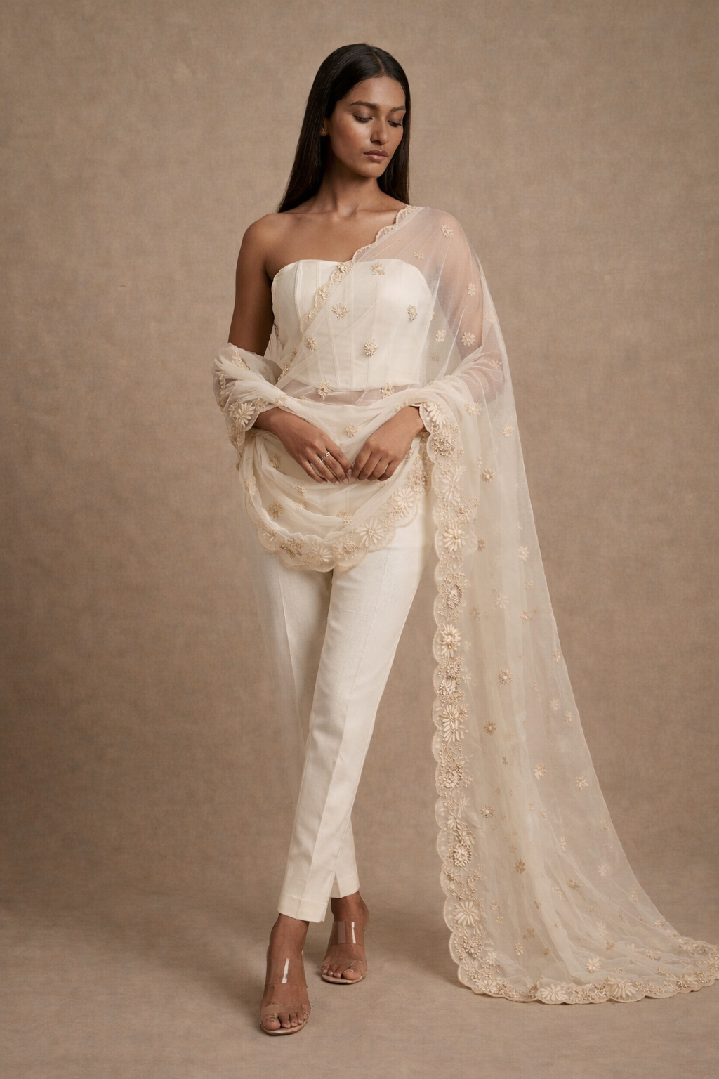 Parchment Organza Appliqué Work Dupatta
