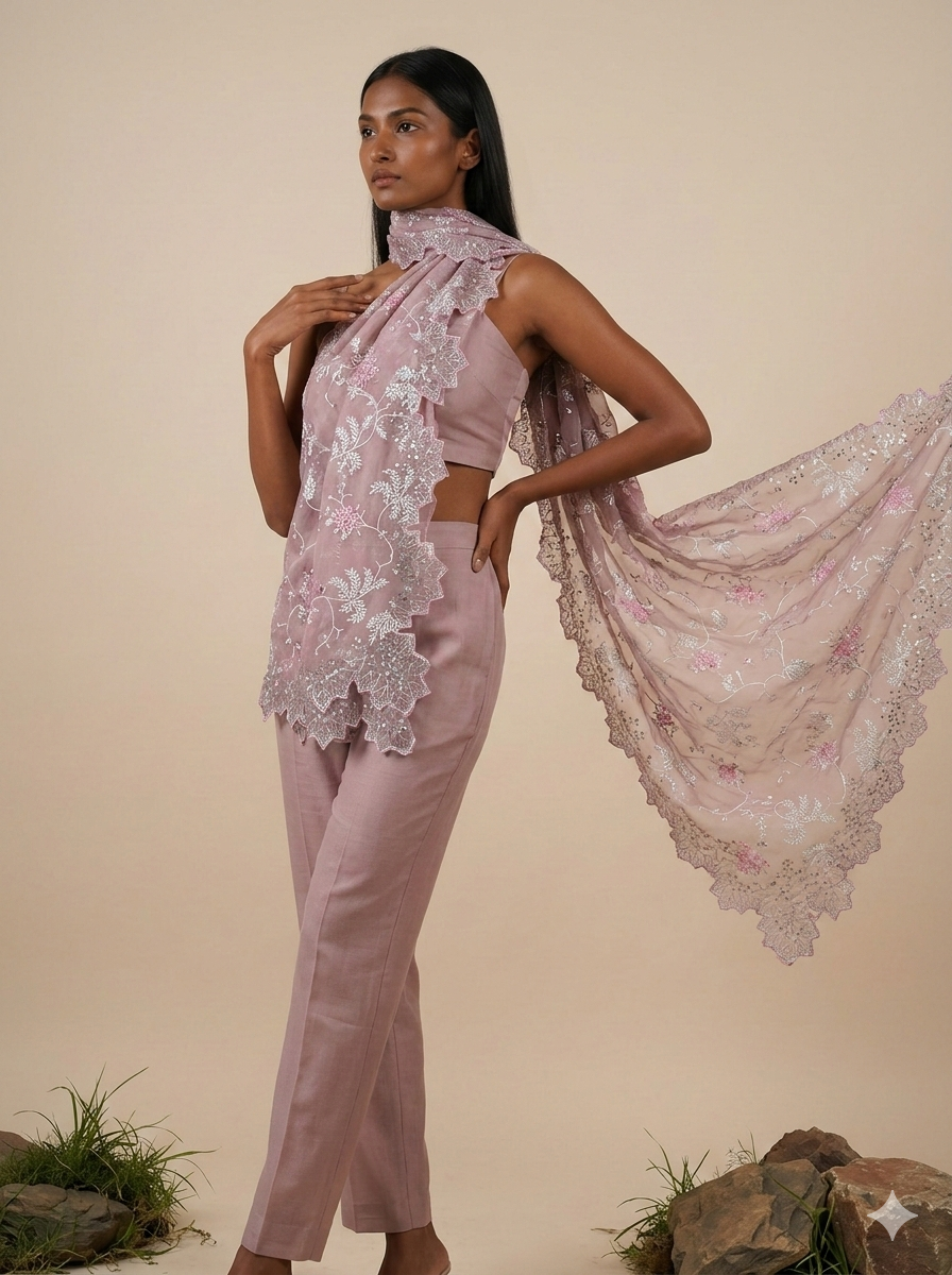 Dusty Rose Organza Dupatta