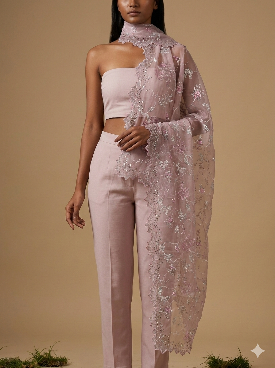 Dusty Rose Organza Dupatta