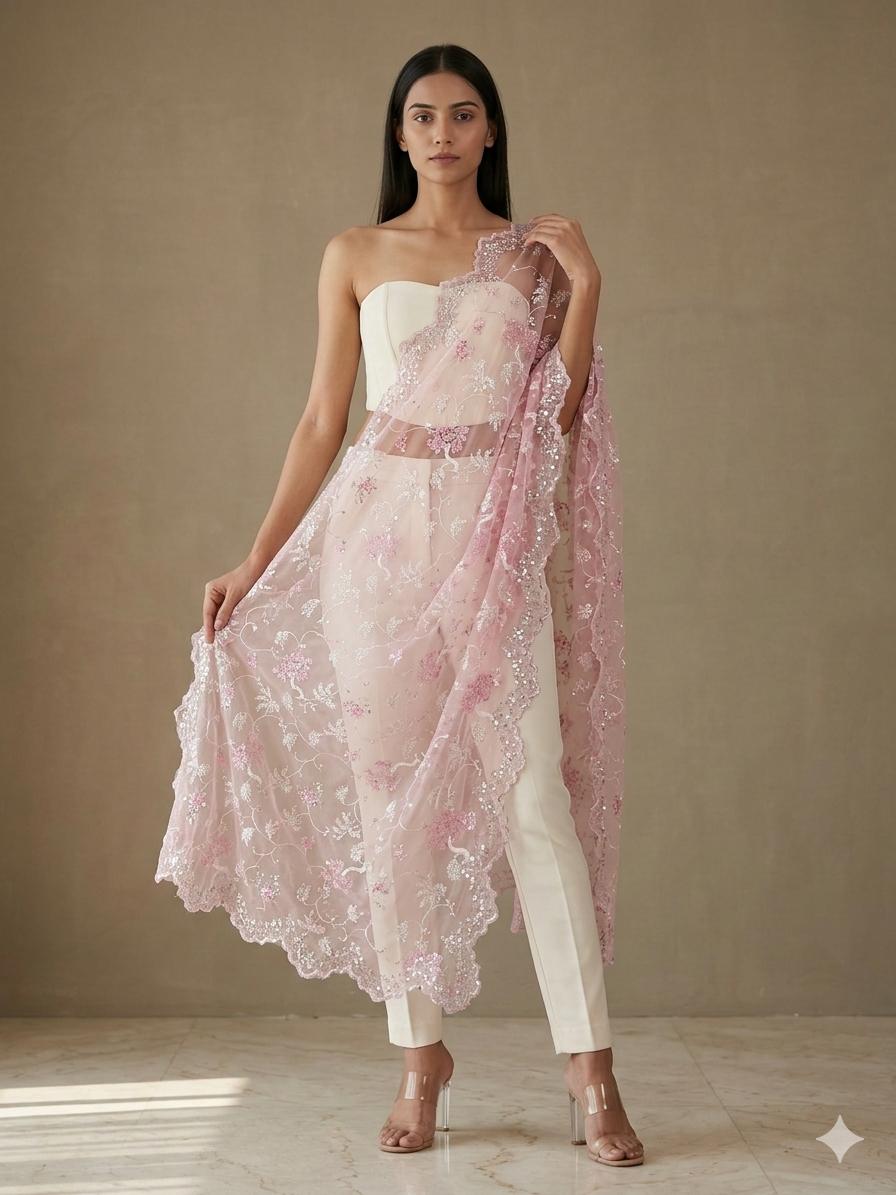 Dusty Rose Organza Dupatta