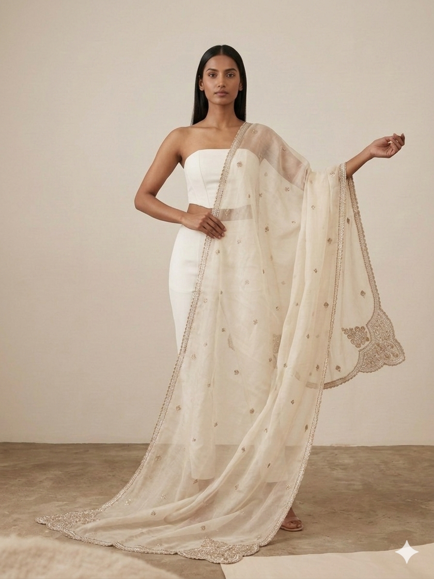 Beige Organza Dupatta