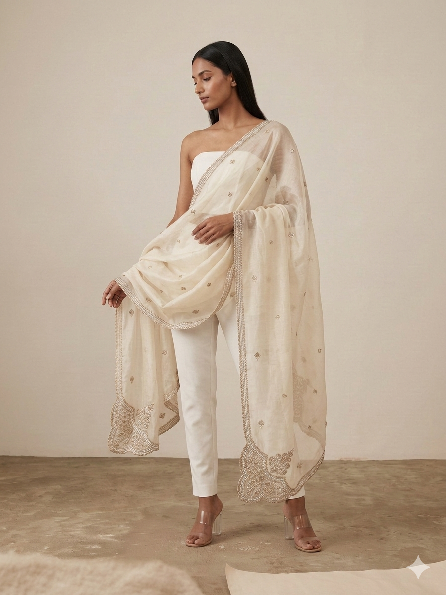Beige Organza Dupatta