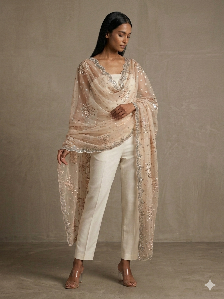 Champagne Organza Dupatta