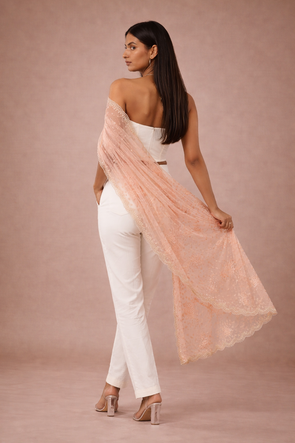 Antique Pink Organza Dupatta