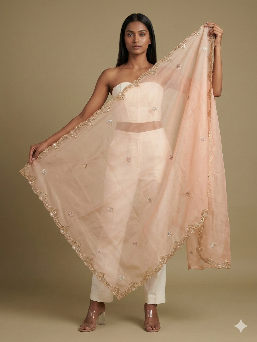 Peach Organza Dupatta