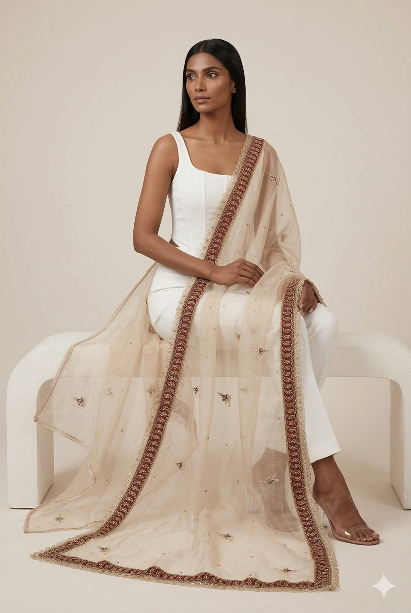 Blush Pink Organza Dupatta