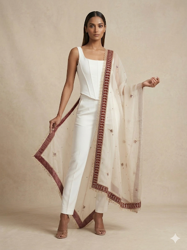 Blush Pink Organza Dupatta