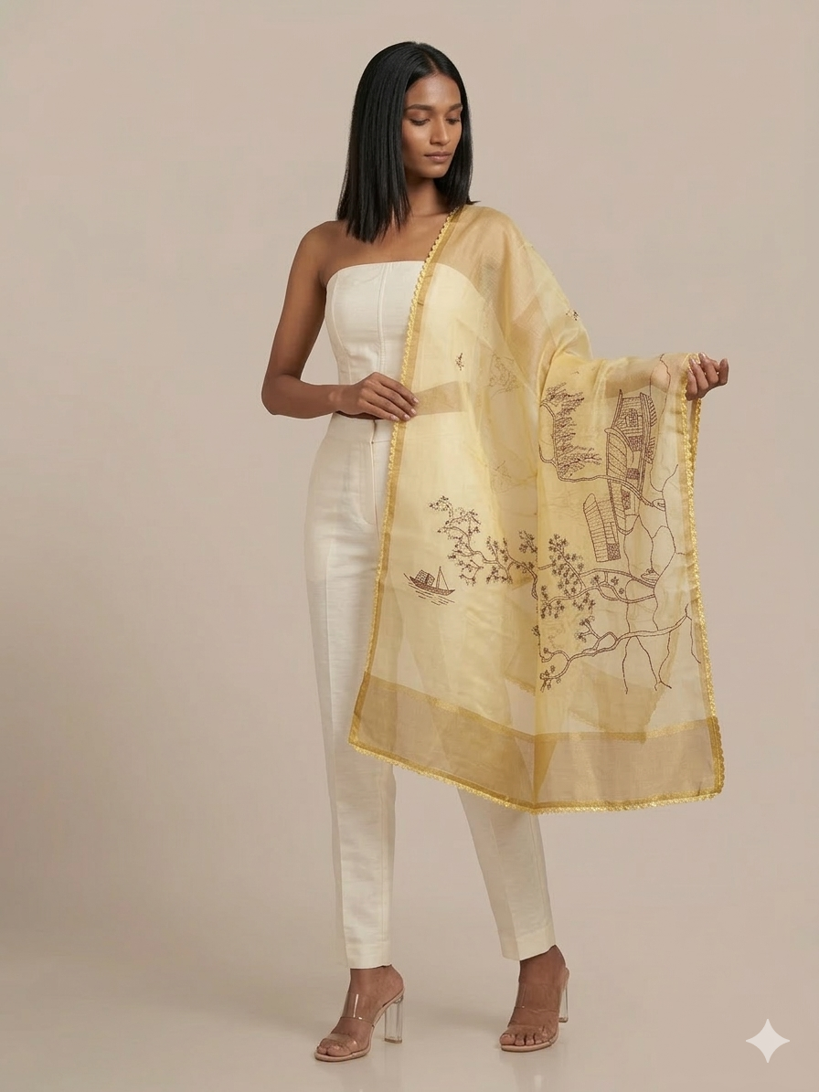 Mustard Yellow Organza Dupatta