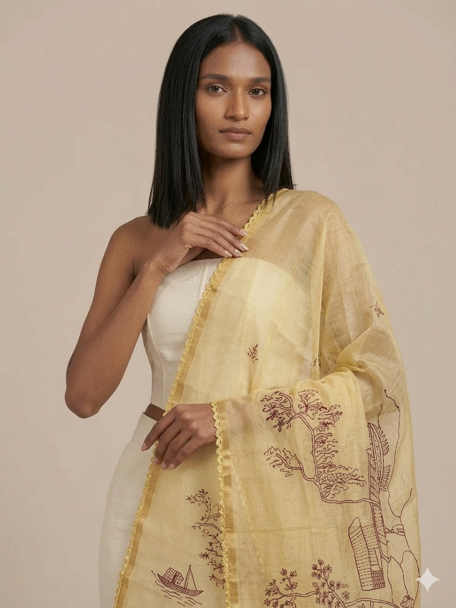 Mustard Yellow Organza Dupatta