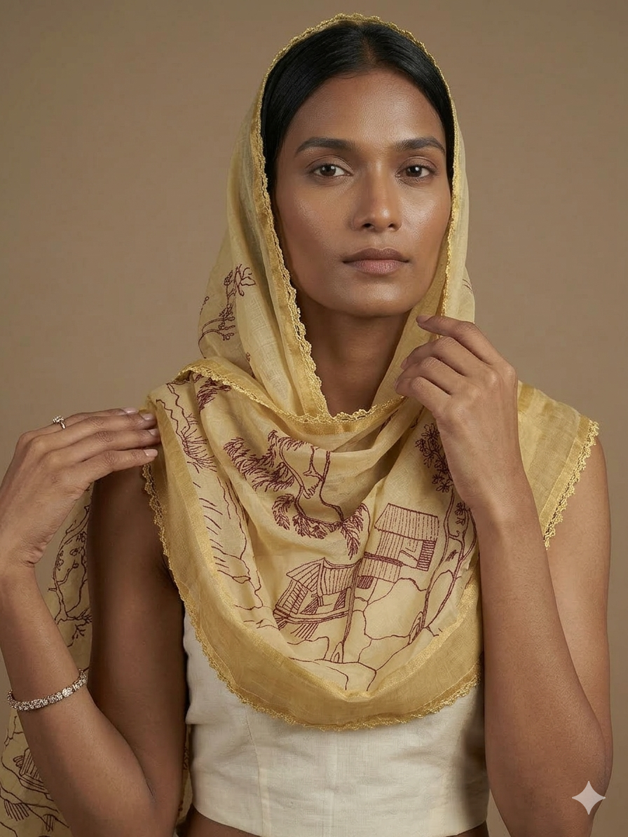 Mustard Yellow Organza Dupatta