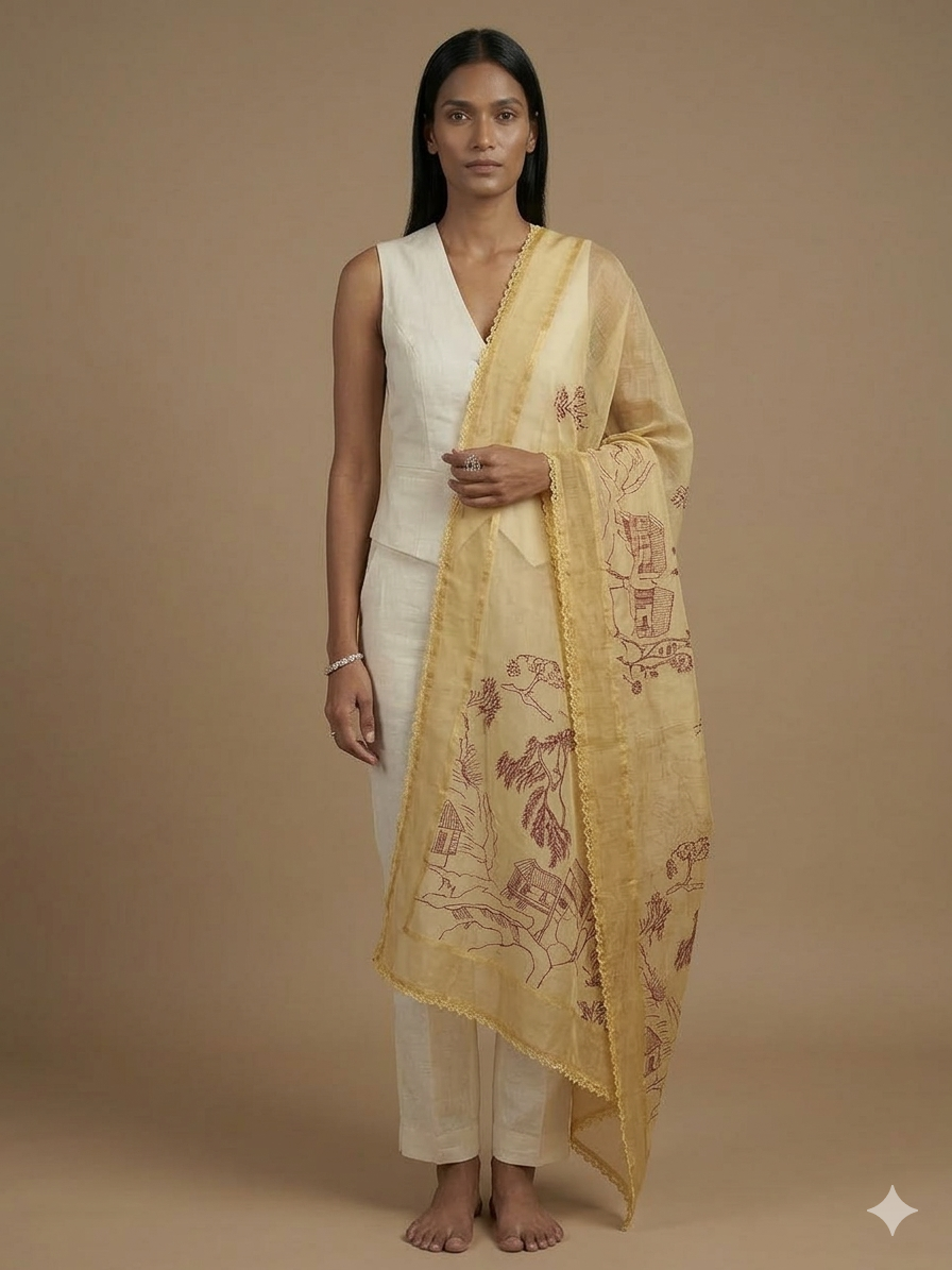Mustard Yellow Organza Dupatta