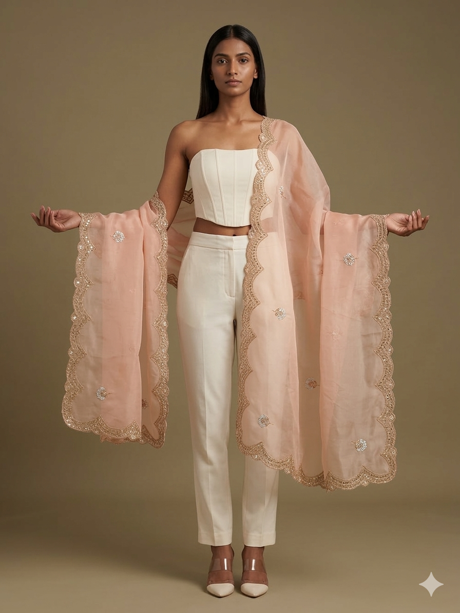 Peach Organza Dupatta