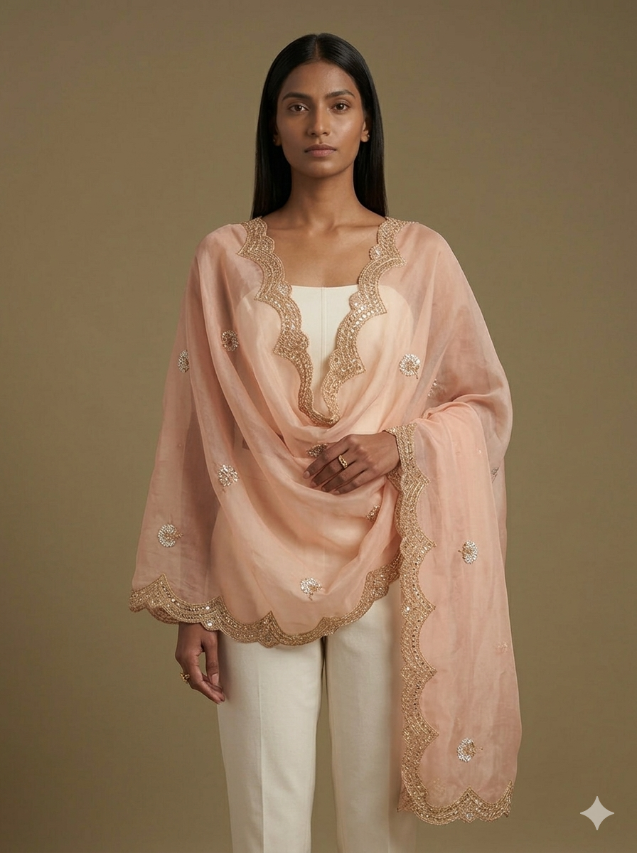 Peach Organza Dupatta