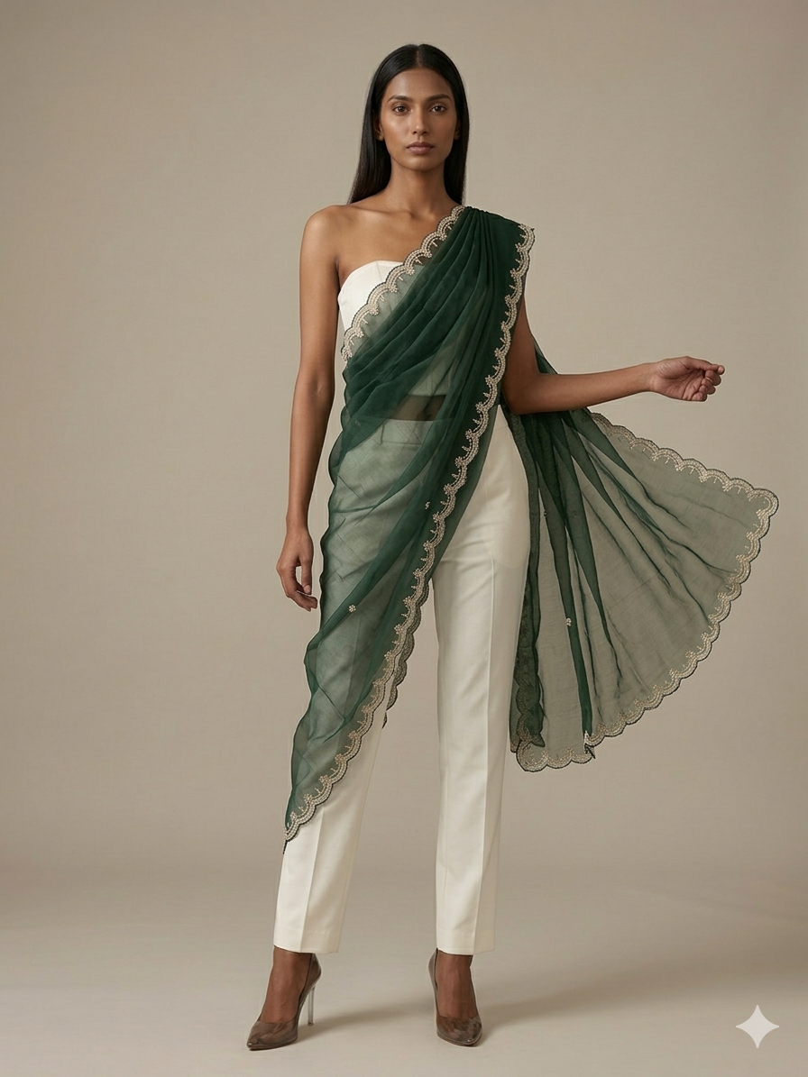 Hunting Green Organza Dupatta