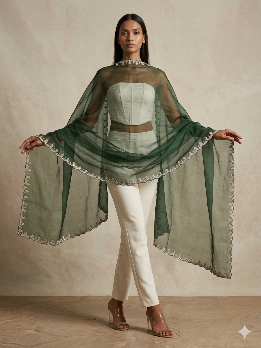 Hunting Green Organza Dupatta