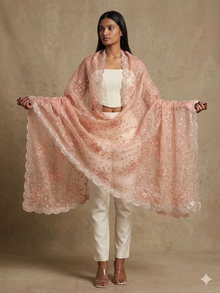 Antique Pink Organza Dupatta