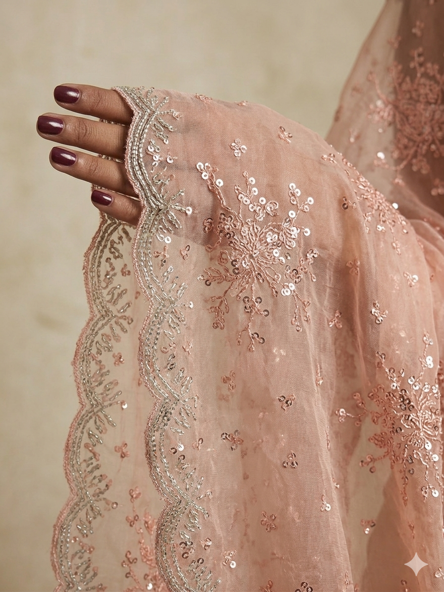 Antique Pink Organza Dupatta