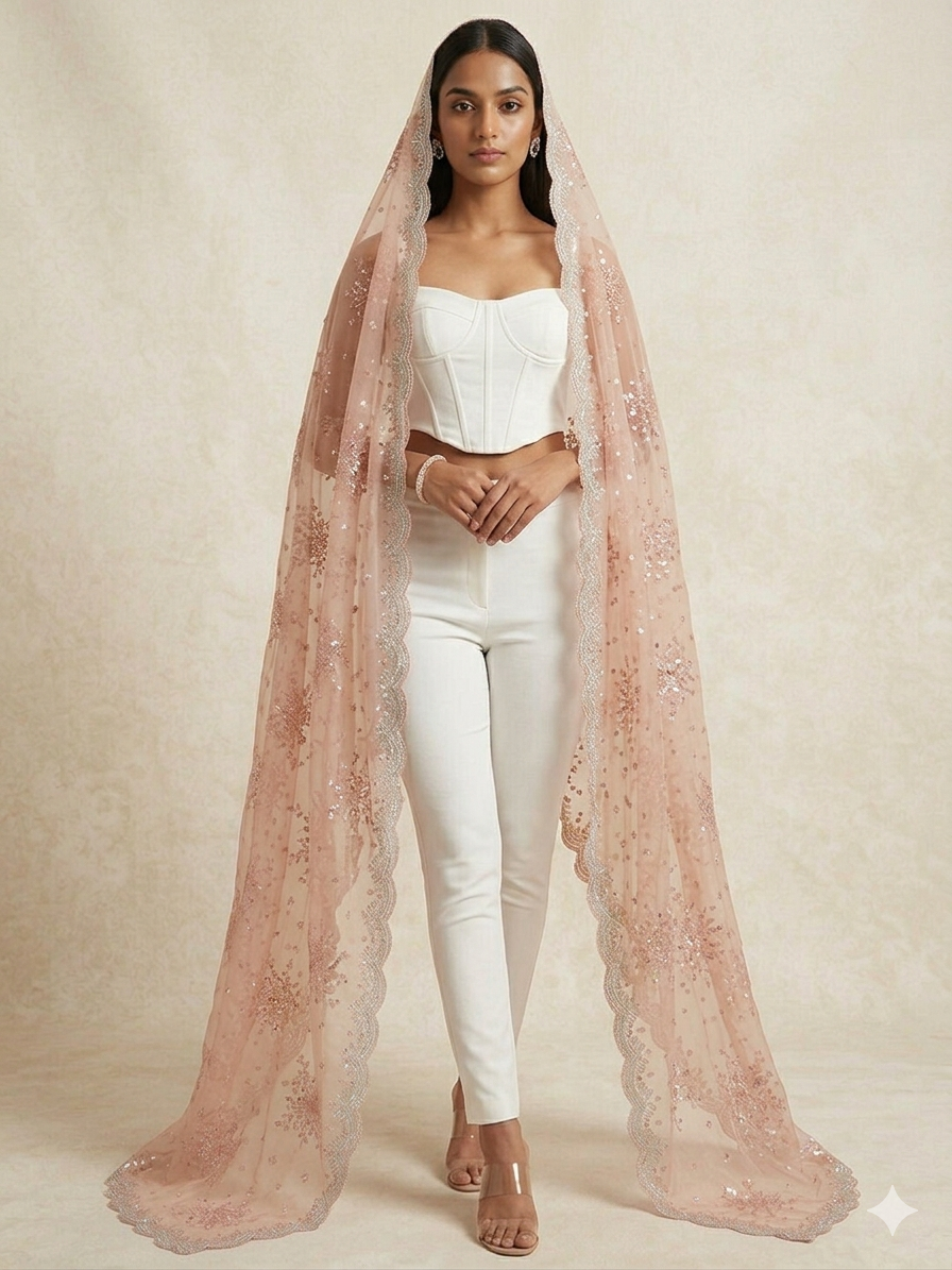 Antique Pink Organza Dupatta