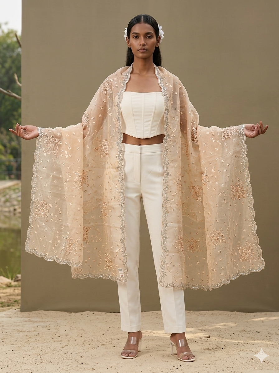 Champagne Organza Dupatta