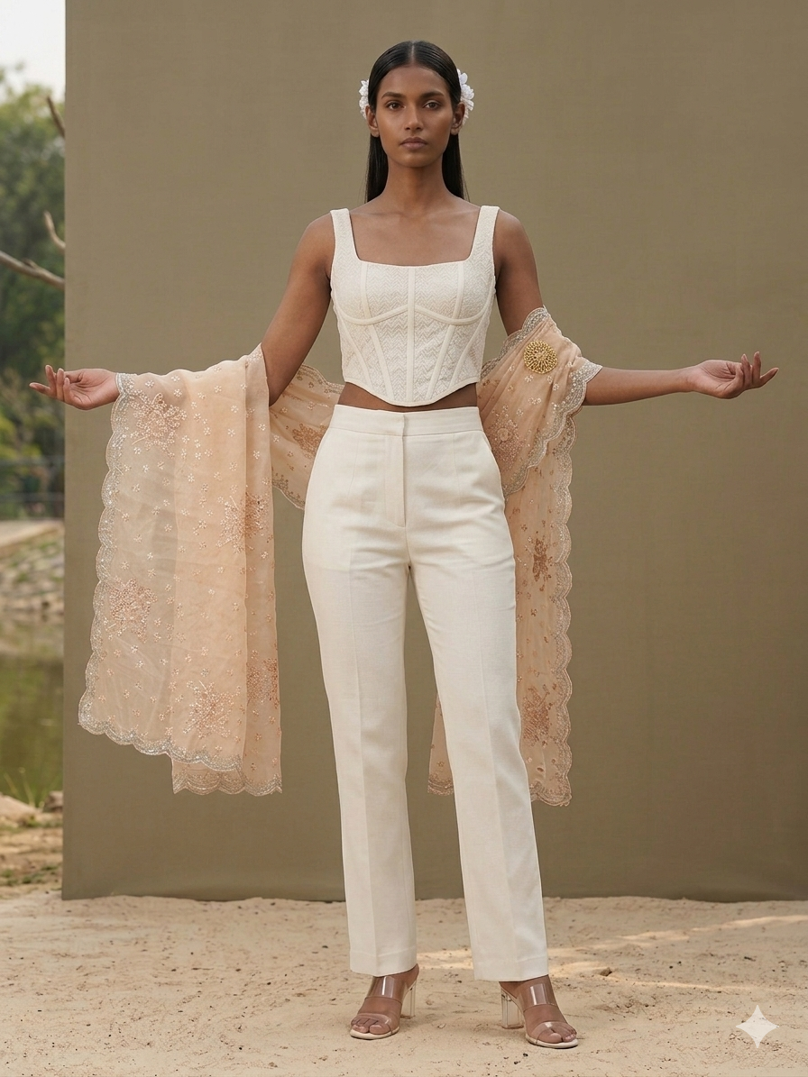 Champagne Organza Dupatta